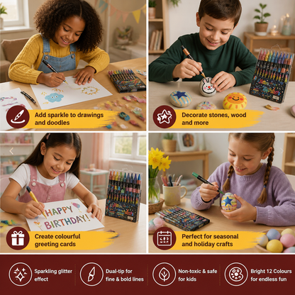 Glitter Brush Marker Set – Dual-Tip Sparkling Art Markers