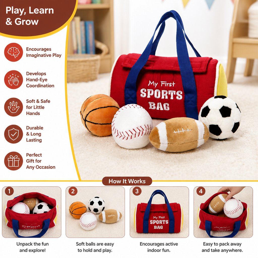 My First Sports Plush Bag – Soft Baby Play Set