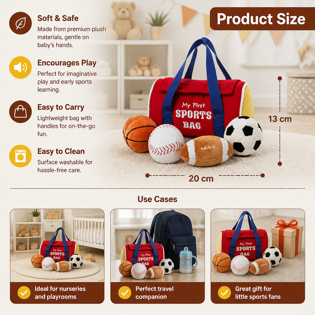 My First Sports Plush Bag – Soft Baby Play Set