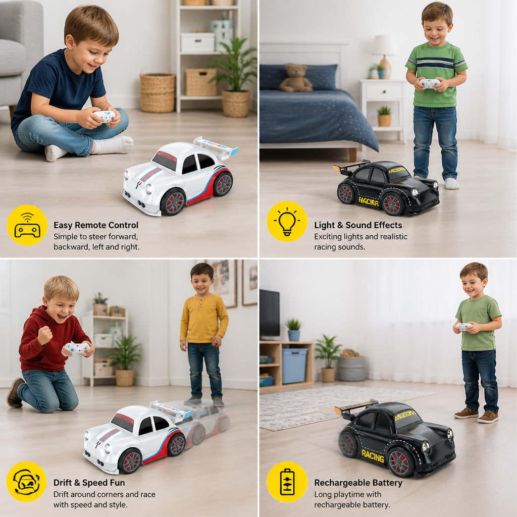 RC Racing Drift Car for Kids - Remote Control with Sensor Lights & Sound