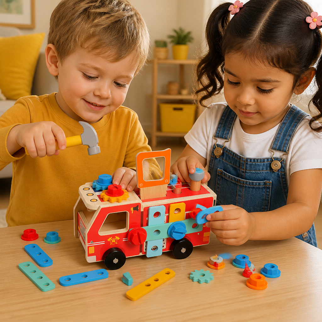 Montessori Wooden Firefighter Tool Box & Building Set