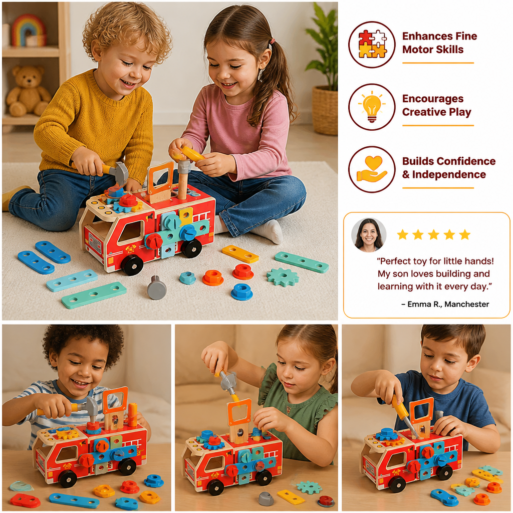 Montessori Wooden Firefighter Tool Box & Building Set