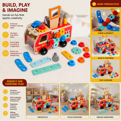 Montessori Wooden Firefighter Tool Box & Building Set