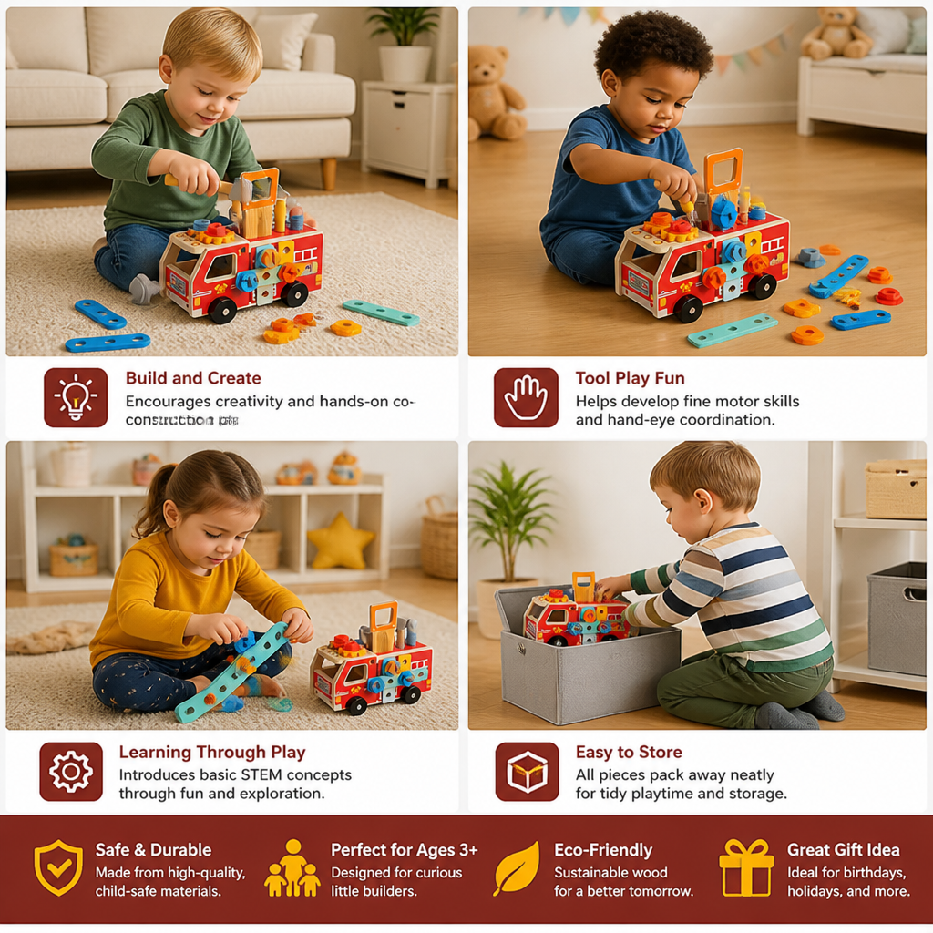 Montessori Wooden Firefighter Tool Box & Building Set