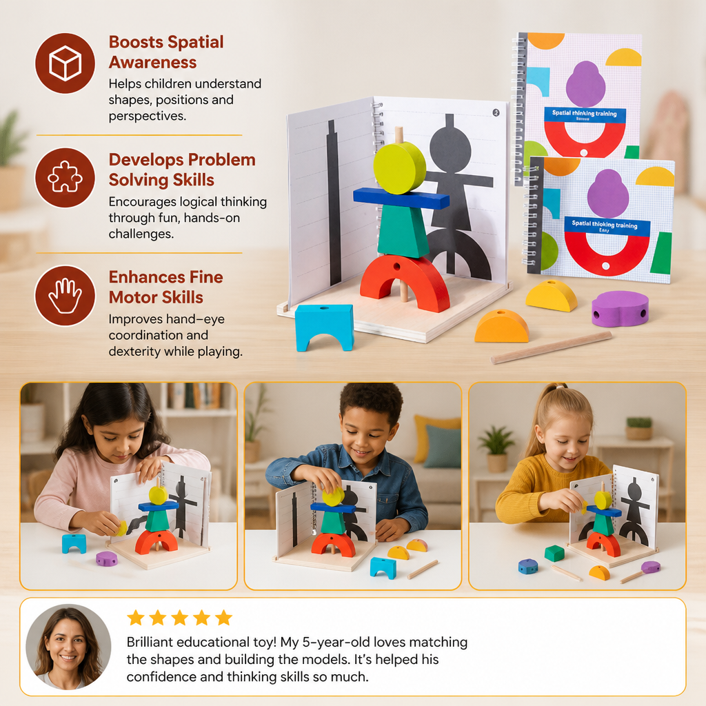 Wooden 3D Shadow Matching & Spatial Thinking Puzzle for Kids