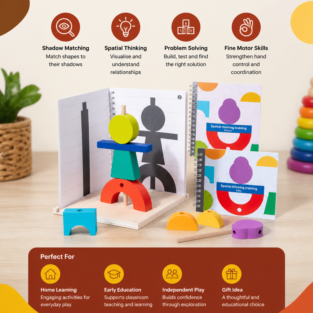 Wooden 3D Shadow Matching & Spatial Thinking Puzzle for Kids