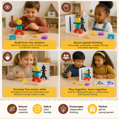 Wooden 3D Shadow Matching & Spatial Thinking Puzzle for Kids