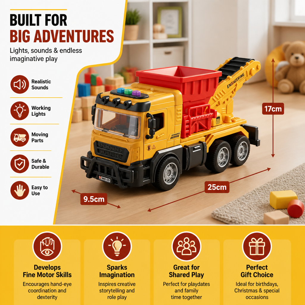 Construction Dump Truck Toy with Lights & Sounds