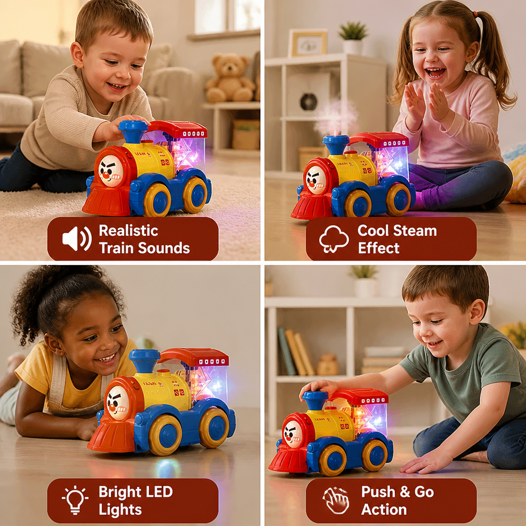 Transforming Train Toy with Steam, Lights & Music