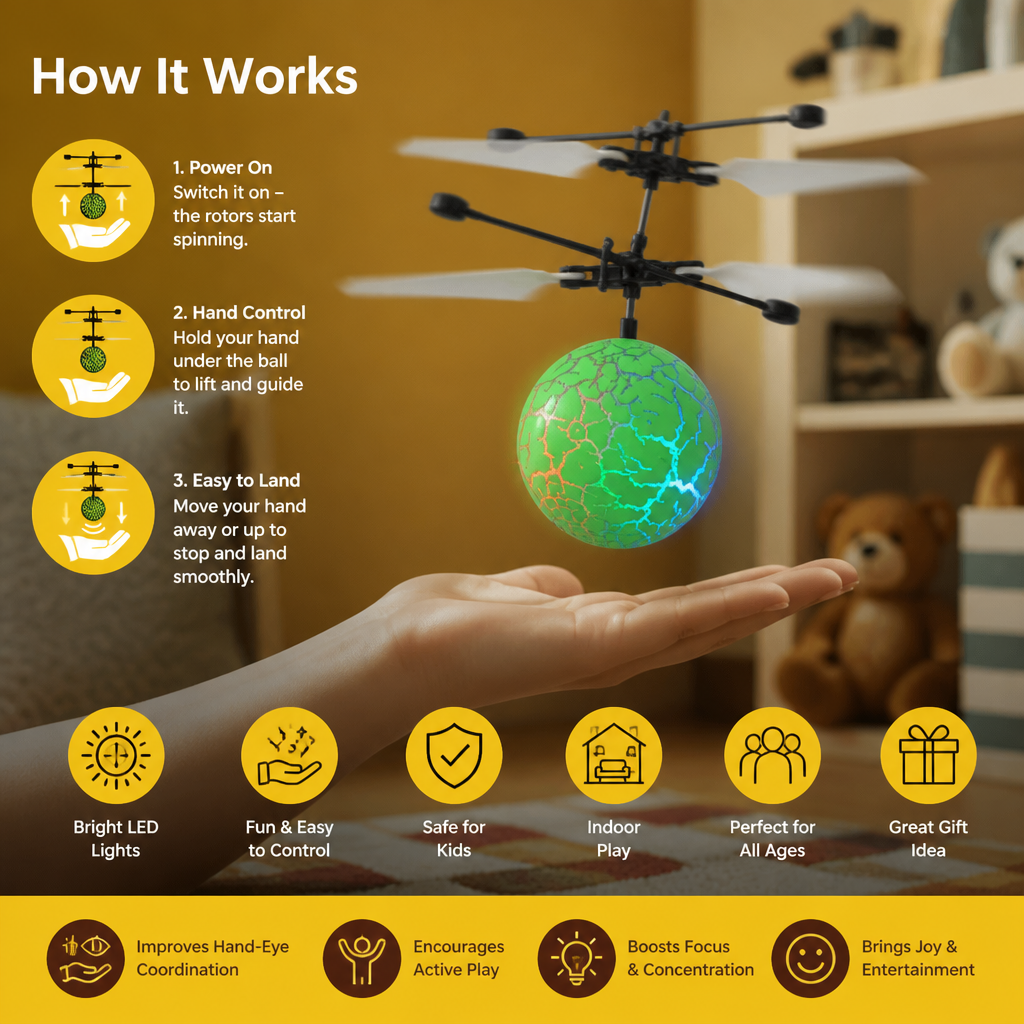 Hand-Controlled Flying LED Ball Drone for Kids