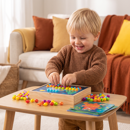 4-in-1 Montessori Wooden Sensory Travel Board with Gears & Colorful Pegs