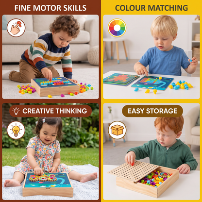 4-in-1 Montessori Wooden Sensory Travel Board with Gears & Colorful Pegs