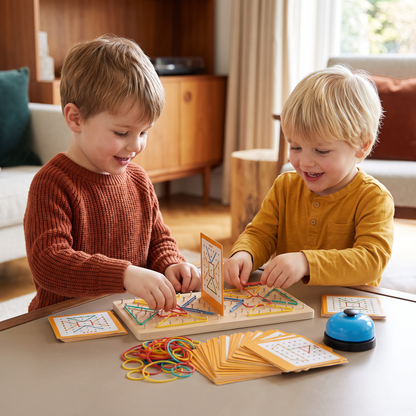 Montessori Wooden Geometry Battle Game with Colorful Rubber Bands