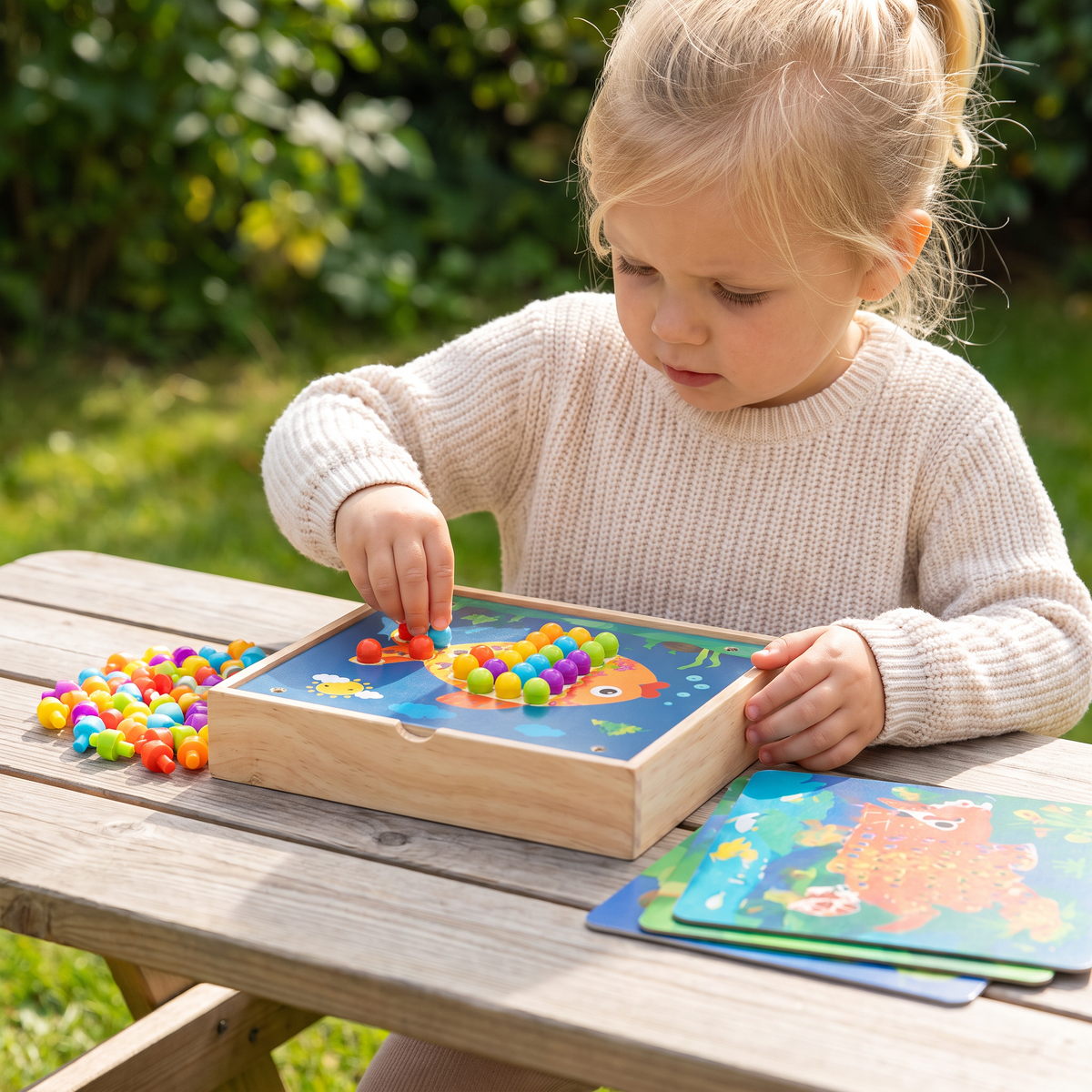 4-in-1 Montessori Wooden Sensory Travel Board with Gears & Colorful Pegs