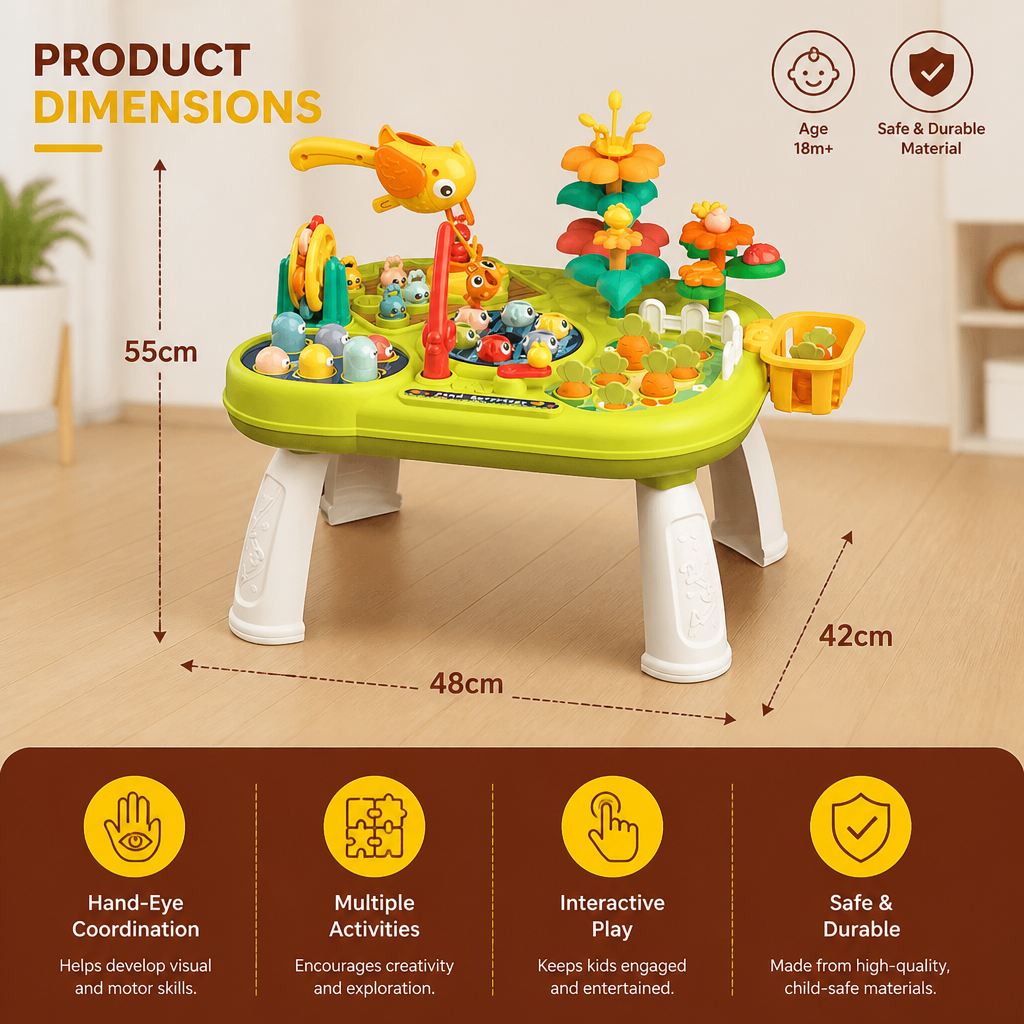 Kids Multifunctional Activity Game Table with Multiple Play Stations