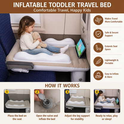 Inflatable Toddler Travel Bed with Seat Extension for Airplanes and Cars