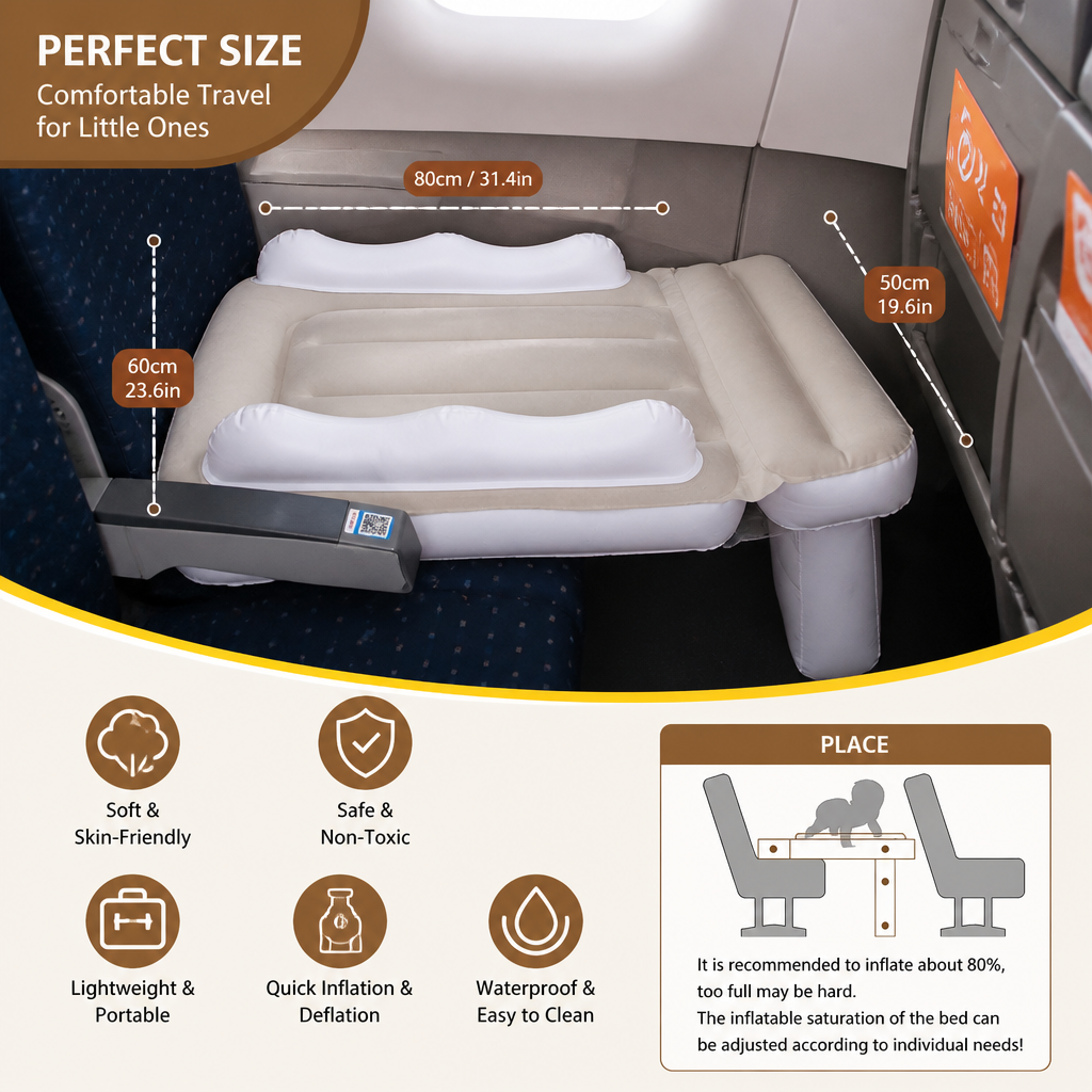 Inflatable Toddler Travel Bed with Seat Extension for Airplanes and Cars