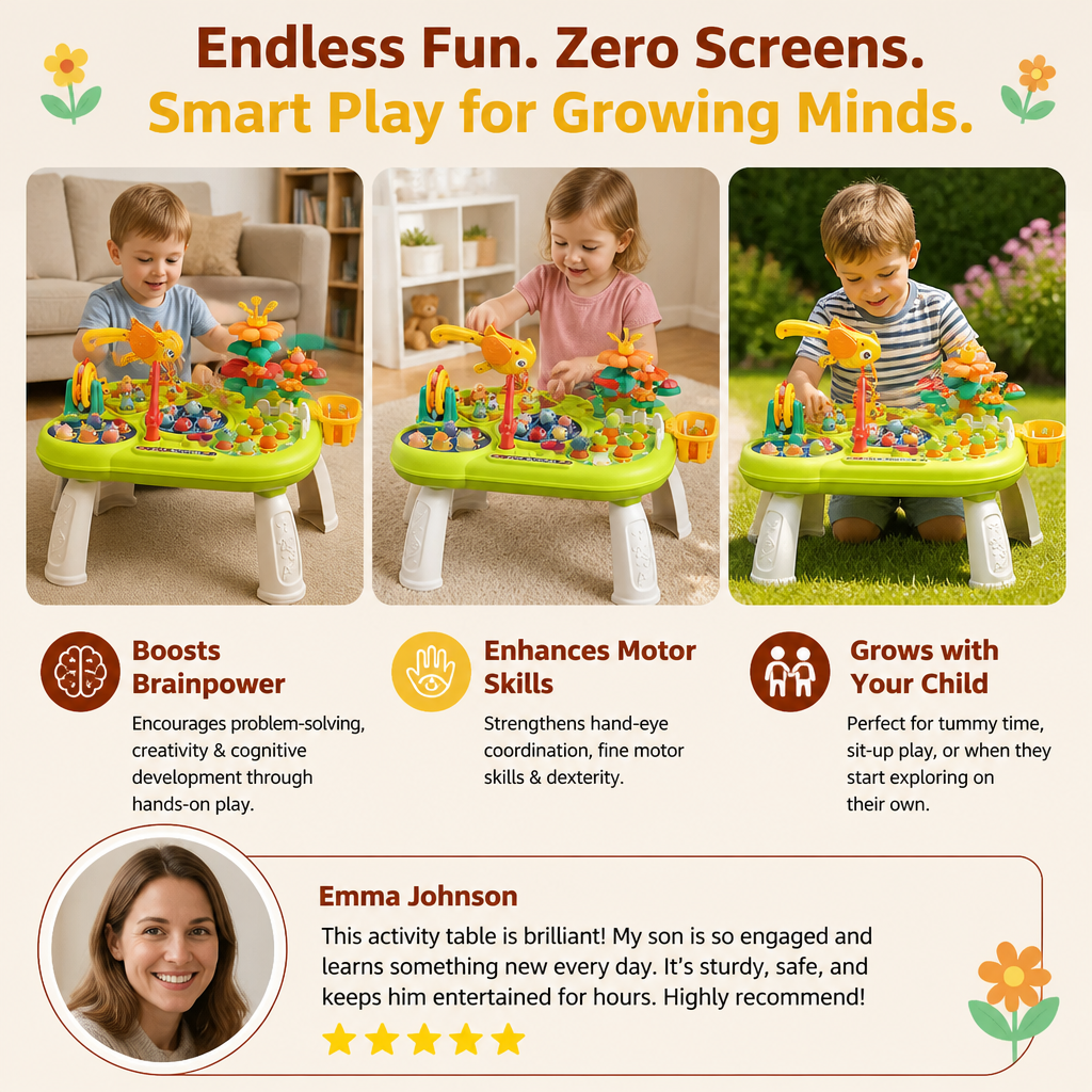 Kids Multifunctional Activity Game Table with Multiple Play Stations