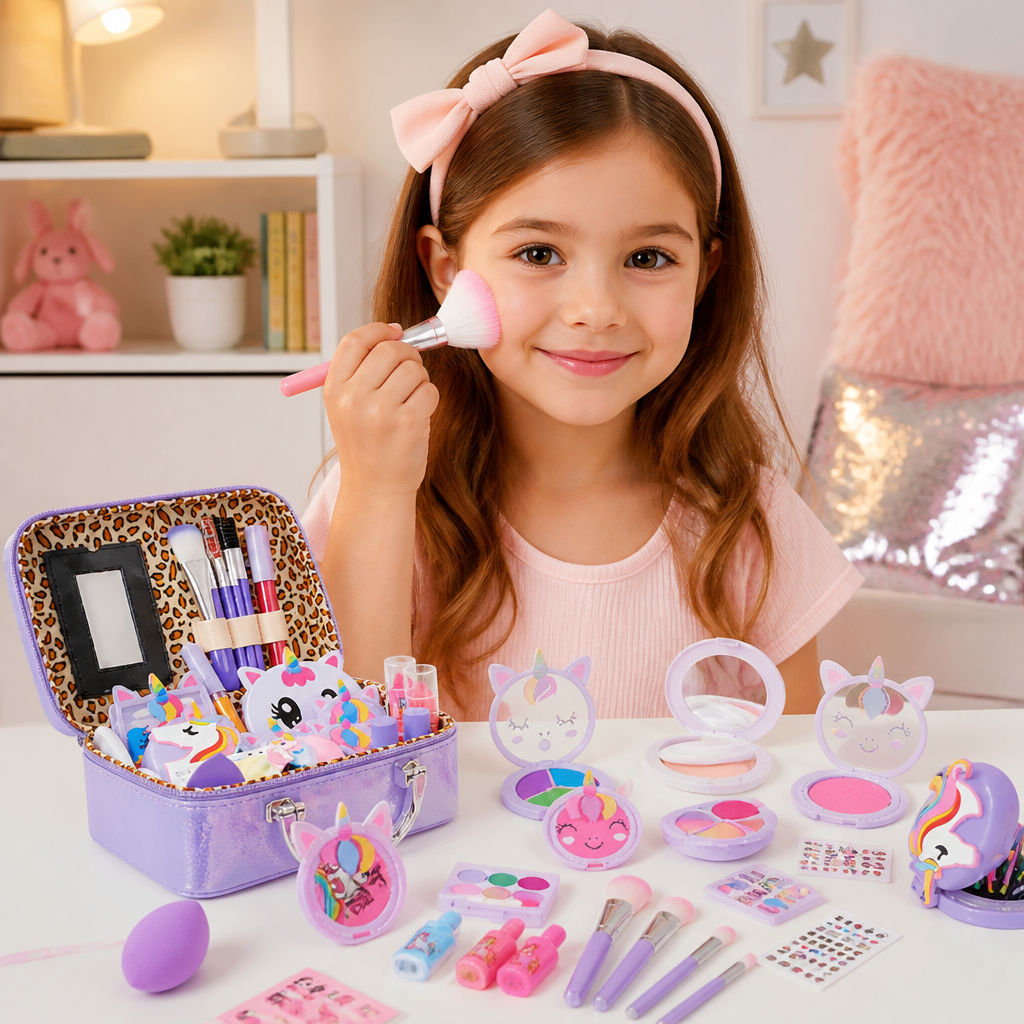 Kids’ Eco-Friendly & Easy-to-Wash Princess Makeup Kit with Cosmetic Bag