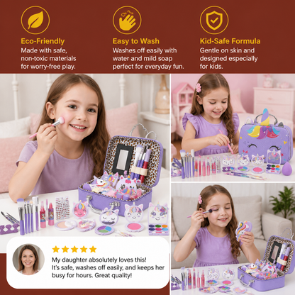 Kids’ Eco-Friendly & Easy-to-Wash Princess Makeup Kit with Cosmetic Bag