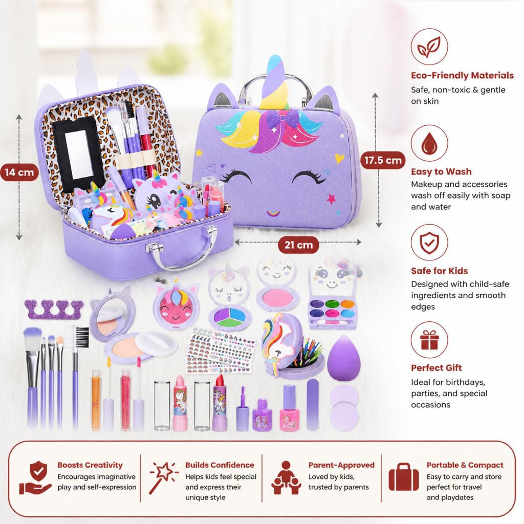 Kids’ Eco-Friendly & Easy-to-Wash Princess Makeup Kit with Cosmetic Bag