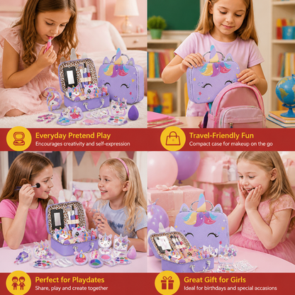 Kids’ Eco-Friendly & Easy-to-Wash Princess Makeup Kit with Cosmetic Bag