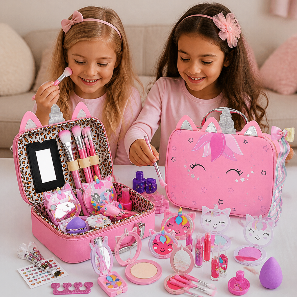 Kids’ Eco-Friendly & Easy-to-Wash Princess Makeup Kit with Cosmetic Bag