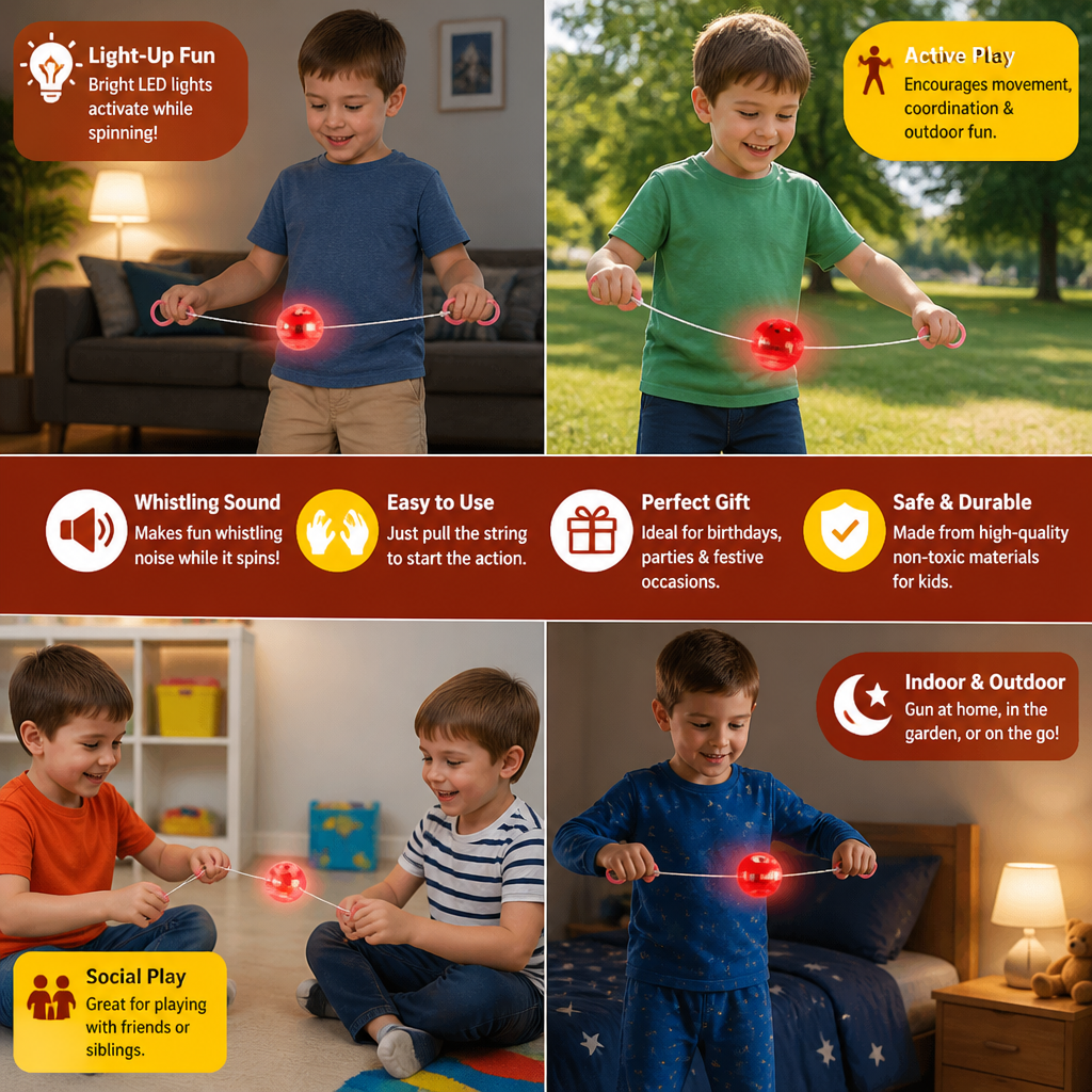 Light-Up Whistling Pull String Spinning Ball Toy