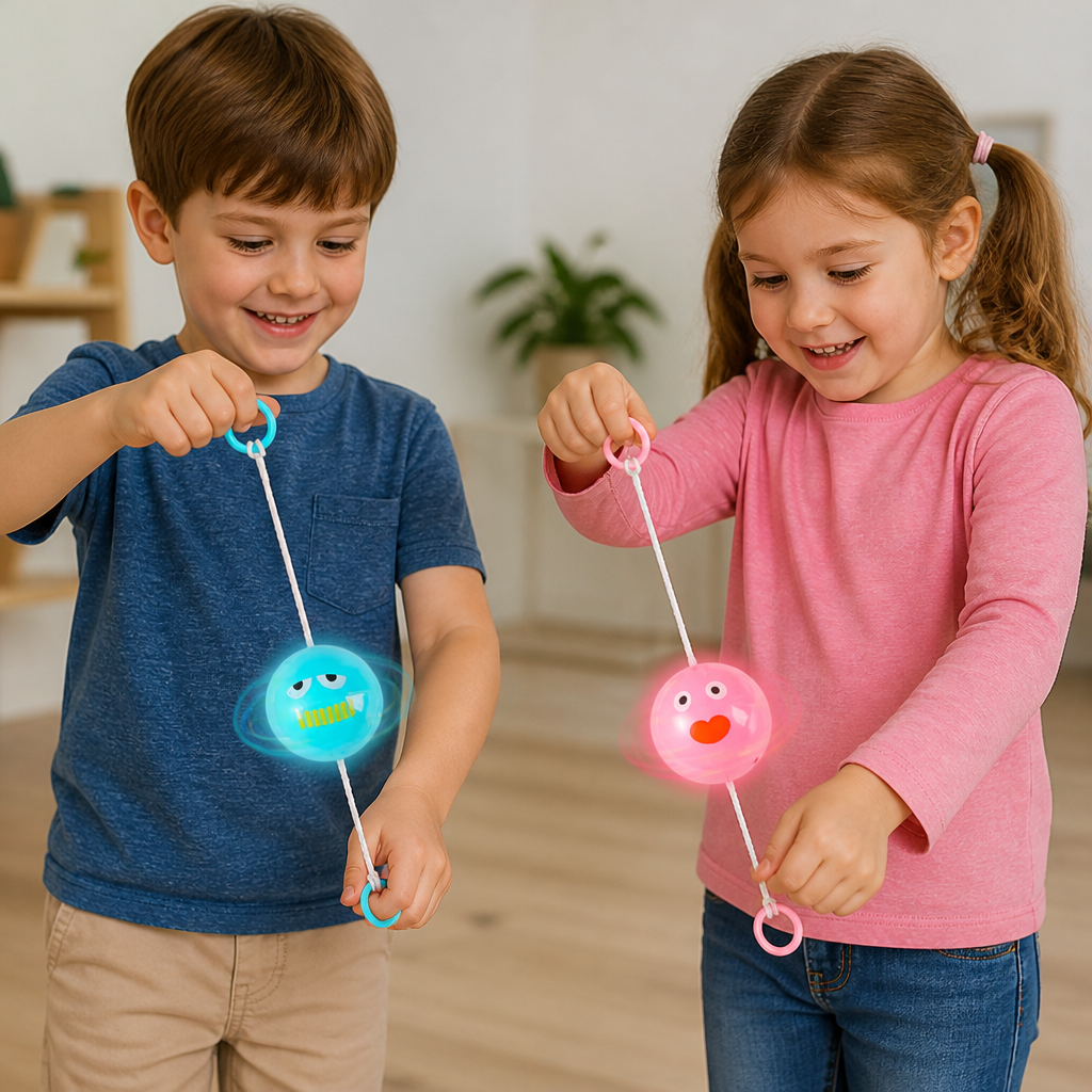 Light-Up Whistling Pull String Spinning Ball Toy