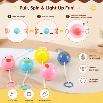 Light-Up Whistling Pull String Spinning Ball Toy
