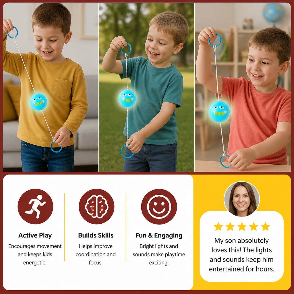 Light-Up Whistling Pull String Spinning Ball Toy