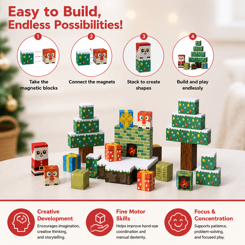 54-Piece Christmas Magnetic Building Blocks Set for Kids