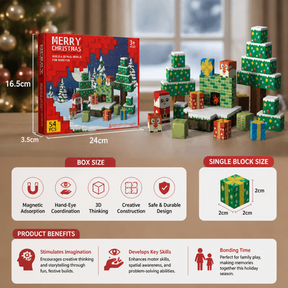 54-Piece Christmas Magnetic Building Blocks Set for Kids