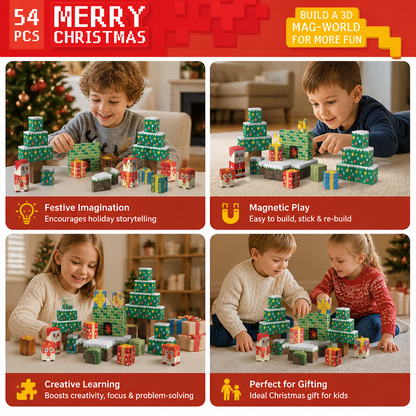 54-Piece Christmas Magnetic Building Blocks Set for Kids