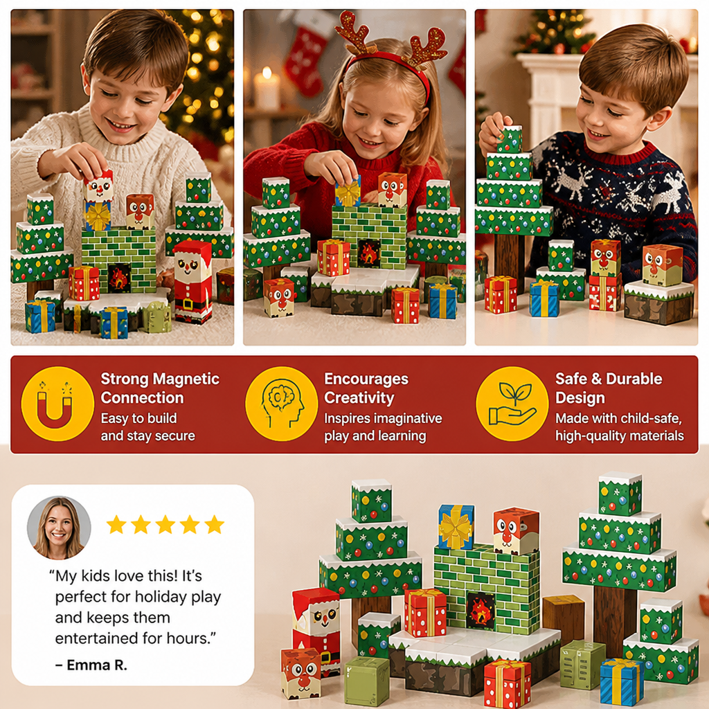54-Piece Christmas Magnetic Building Blocks Set for Kids
