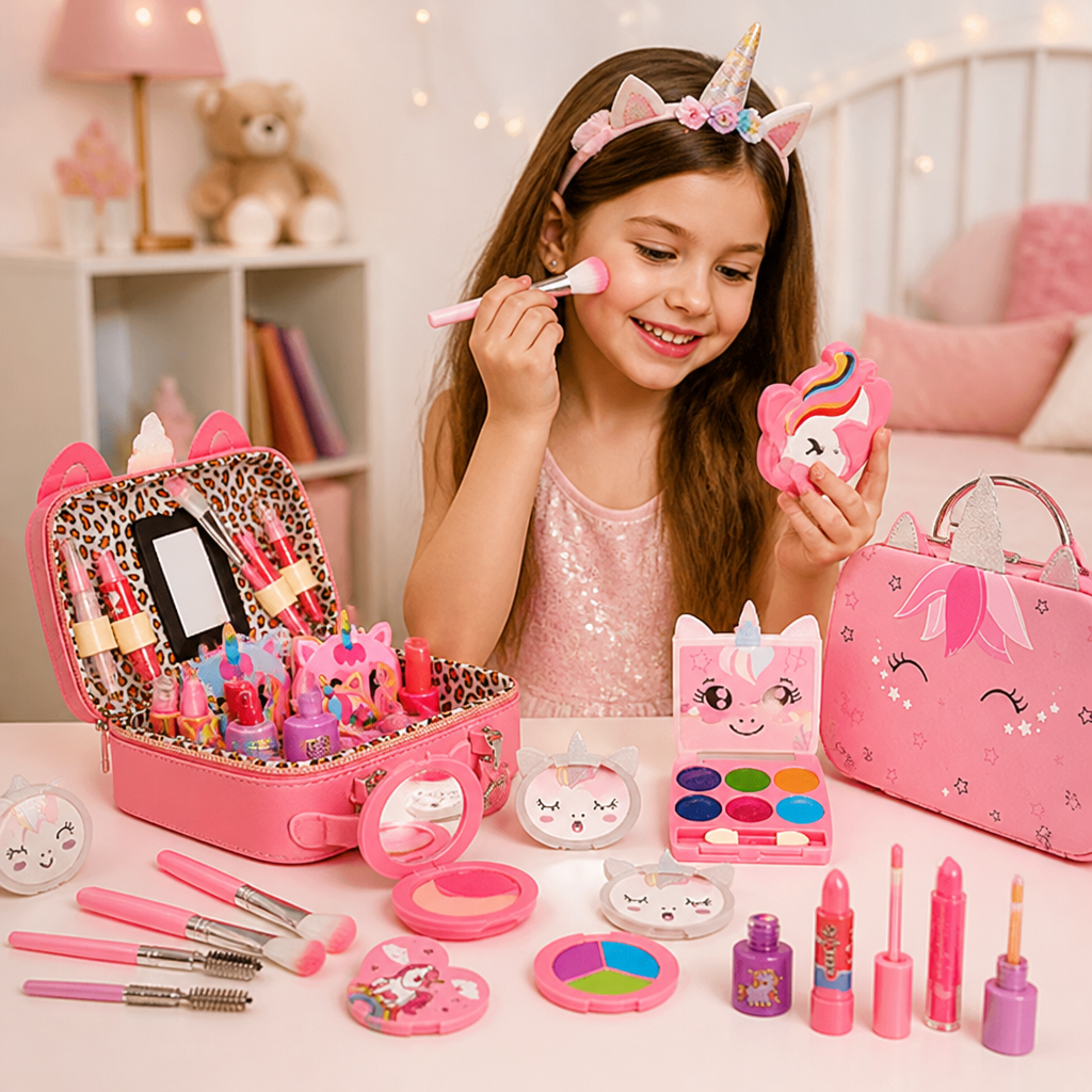 Kids’ Eco-Friendly & Easy-to-Wash Princess Makeup Kit with Cosmetic Bag