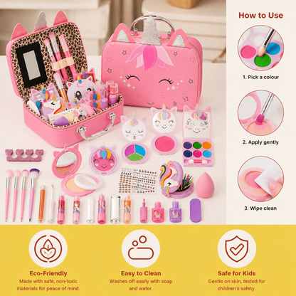Kids’ Eco-Friendly & Easy-to-Wash Princess Makeup Kit with Cosmetic Bag