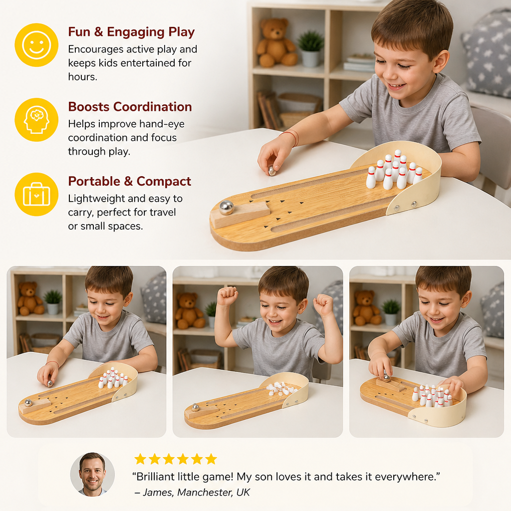 Wooden Mini Bowling Game – Portable Desktop Bowling Set for Kids