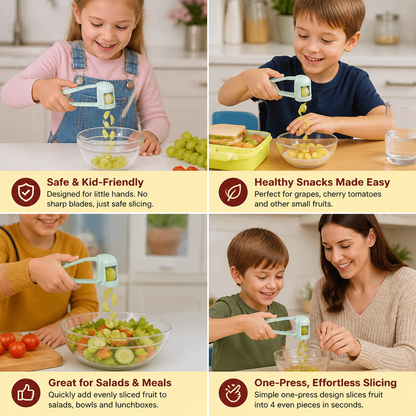 Stainless Steel Grape & Cherry Tomato Cutter – Safe One-Press Quarter Slicer for Toddlers & Kids