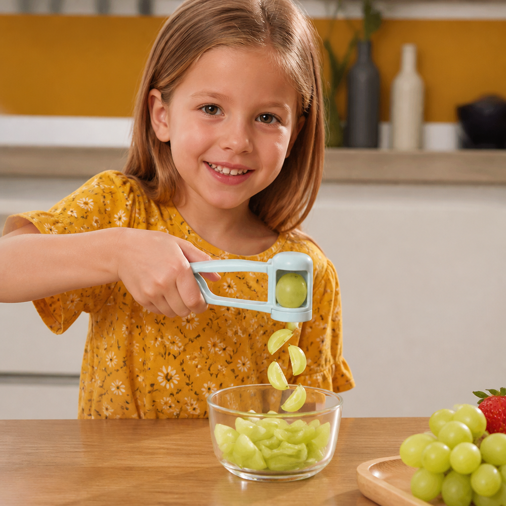 Stainless Steel Grape & Cherry Tomato Cutter – Safe One-Press Quarter Slicer for Toddlers & Kids