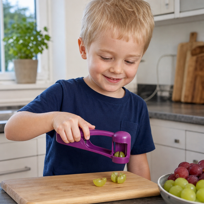 Stainless Steel Grape & Cherry Tomato Cutter – Safe One-Press Quarter Slicer for Toddlers & Kids