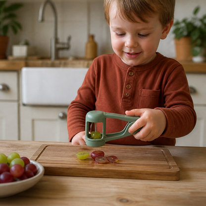 Stainless Steel Grape & Cherry Tomato Cutter – Safe One-Press Quarter Slicer for Toddlers & Kids
