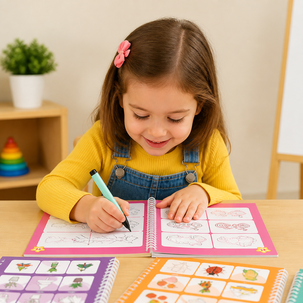 Reusable Grooved Handwriting Practice Books for Kids – 6-Piece Tracing & Writing Set
