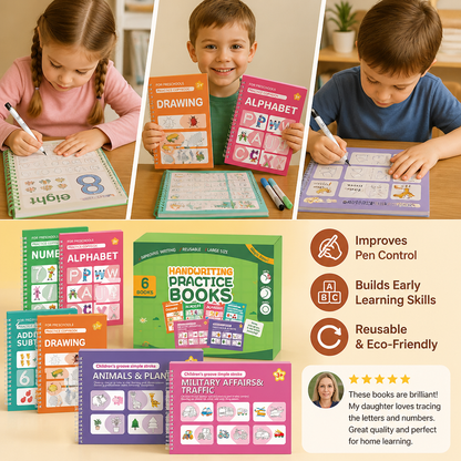 Reusable Grooved Handwriting Practice Books for Kids – 6-Piece Tracing & Writing Set