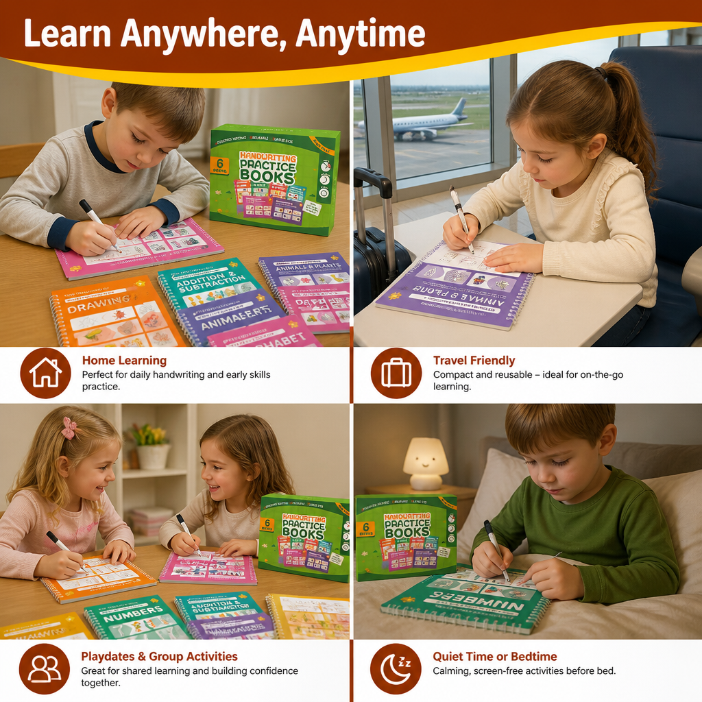 Reusable Grooved Handwriting Practice Books for Kids – 6-Piece Tracing & Writing Set