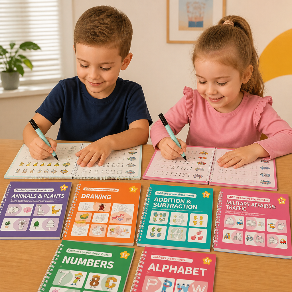 Reusable Grooved Handwriting Practice Books for Kids – 6-Piece Tracing & Writing Set