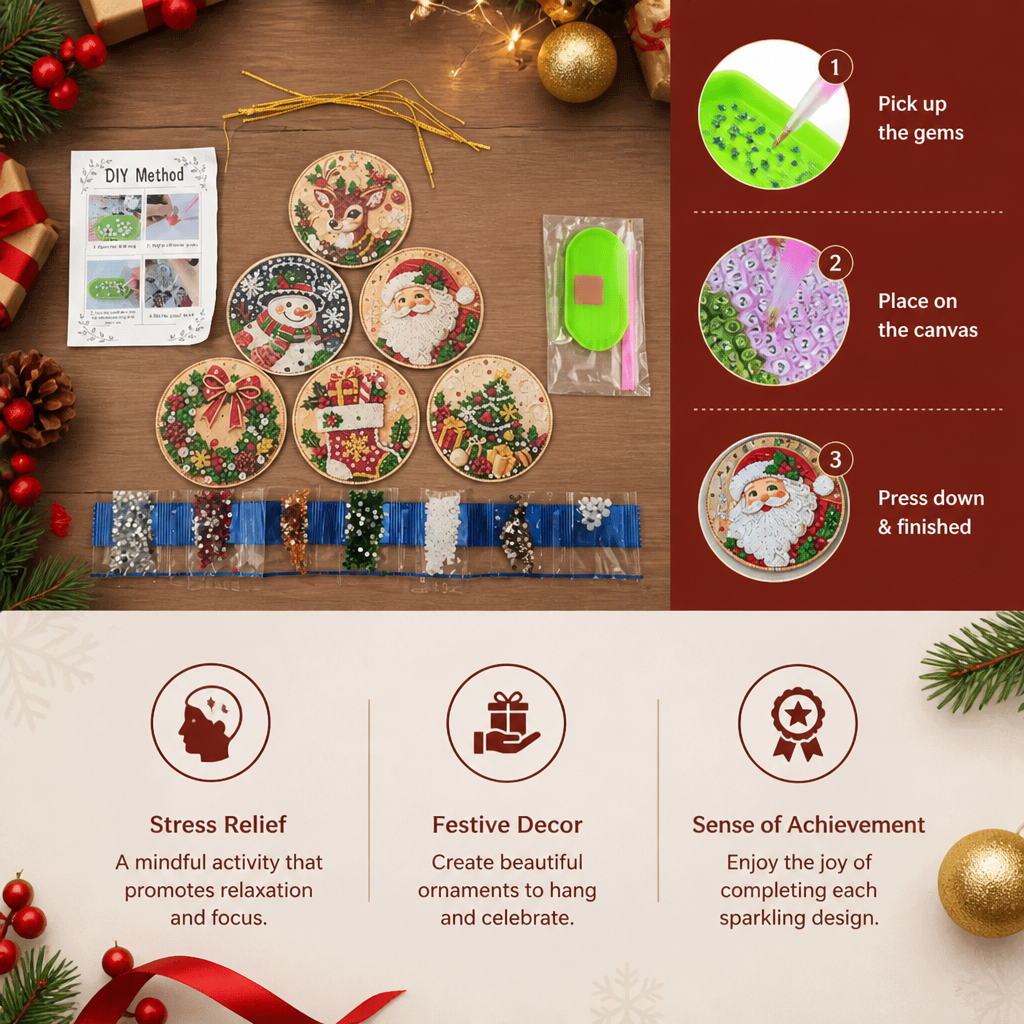 DIY Christmas Diamond Painting Ornament Kit – Festive Tree Hanging Decorations