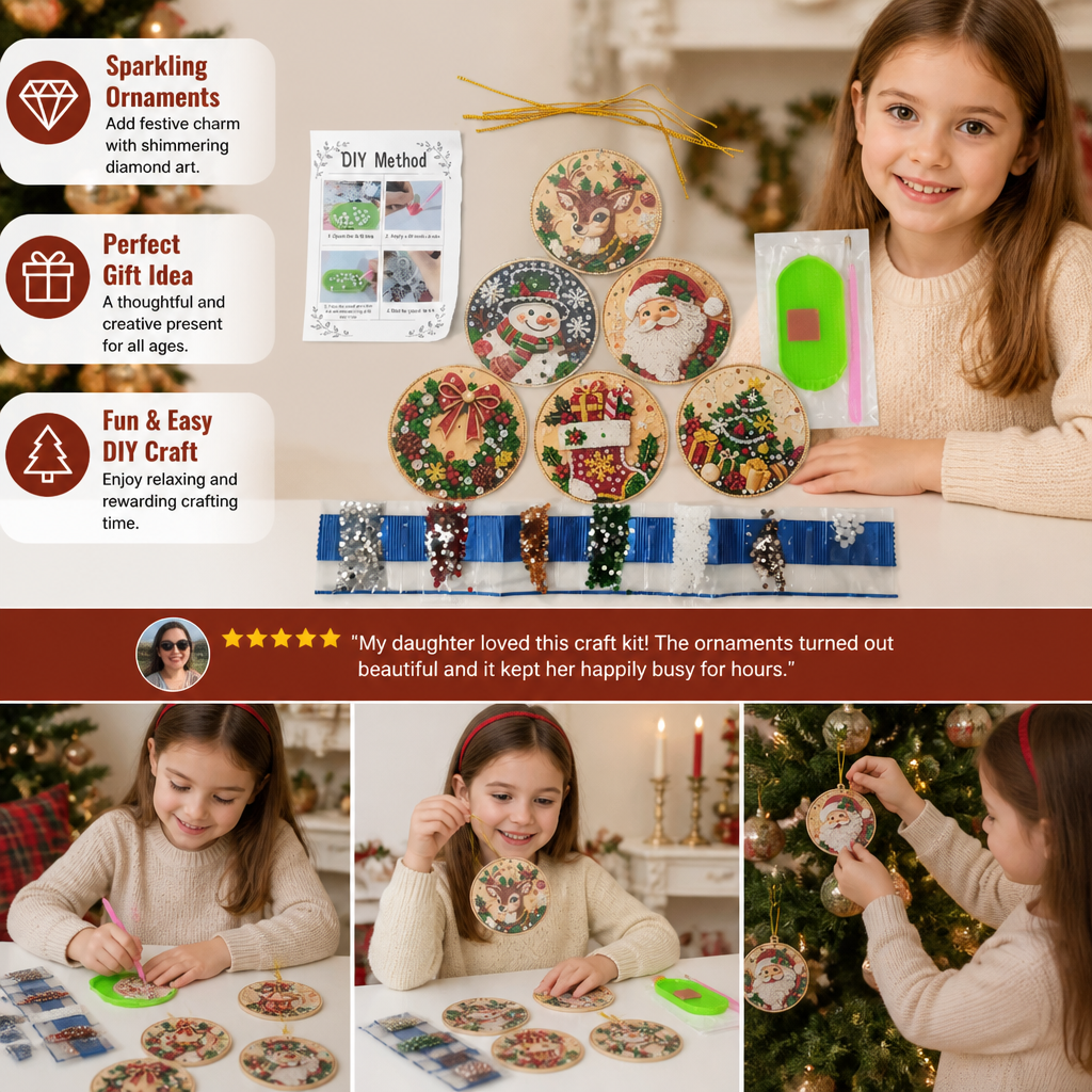 DIY Christmas Diamond Painting Ornament Kit – Festive Tree Hanging Decorations