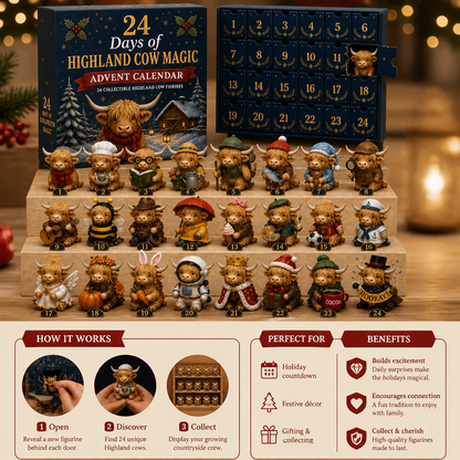 24-Day Highland Cow Advent Calendar with Collectible Mini Figurines