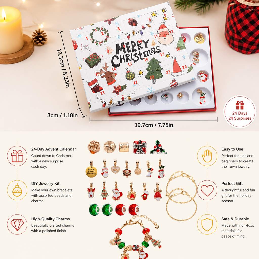 24-Day Christmas Bracelet Advent Calendar – DIY Jewelry-Making Kit for Girls